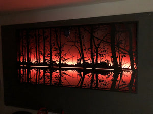 Light Wall art decor sunset view lake 3D led light remote